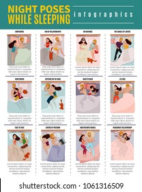 Couple sleeping poses infographic set with relationship symbols flat isolated vector illustration