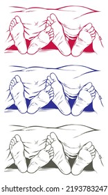 The Couple Sleeps Covered With A Blanket And Legs Outstretched Vector Illustration. Sweet Dream And Relaxation Time Concept. Husband And Wife
