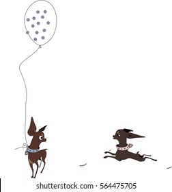 a couple of small dogs with balloon vector illustration