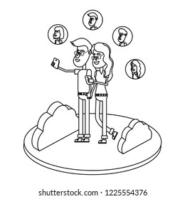 Couple with smartphone black and white