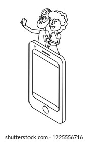 Couple with smartphone black and white