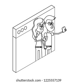Couple with smartphone black and white