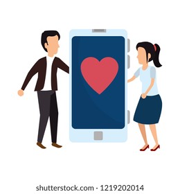 couple with smartphone and heart