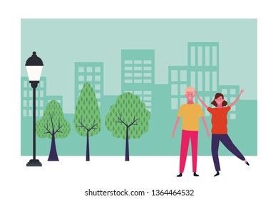 Couple smiling cartoon