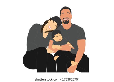 A couple smiling and holding their child. Posing and looking at the camera for a family photo. Parent and the baby.