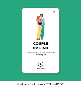couple smiling vector. love happy, woman young, man together, happiness romantic, fun romance, male two, smile couple smiling web flat cartoon illustration