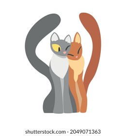 Couple of Smooth Coated Cat in Love Fawning and Cuddling Vector Illustration