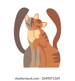 Couple of Smooth Coated Cat in Love Fawning and Cuddling Vector Illustration