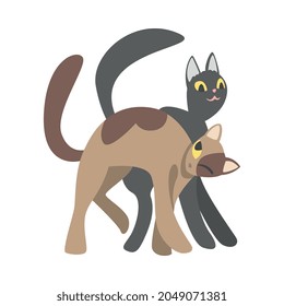 Couple of Smooth Coated Cat in Love Fawning and Cuddling Vector Illustration