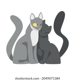 Couple of Smooth Coated Cat in Love Fawning and Cuddling Vector Illustration