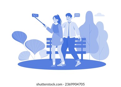 Couple snaps photos at tourist spots.