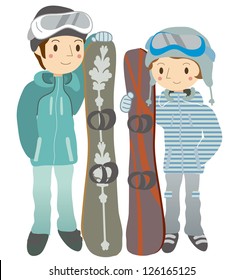 Couple snowboarding