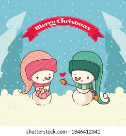 couple of snowman in the snow, christmas card