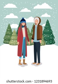couple in snowscape with winter clothes
