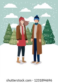 couple in snowscape with winter clothes