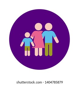 Couple with Son Icon in a Circle Shape with Purple Background