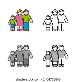 Couple with Son Icon in Different Color and Style