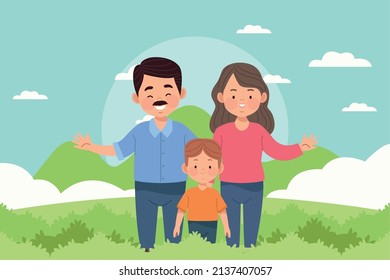 couple with son in landscape characters