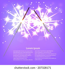 Couple with sparklers on a purple background. Vector illustration.