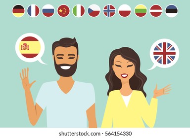 Couple Speaking Different Languages Flat Vector Illustration