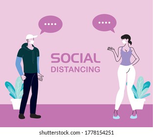 couple speaking on bubble messages vector illustration desing