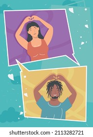 couple in speech bubbles characters