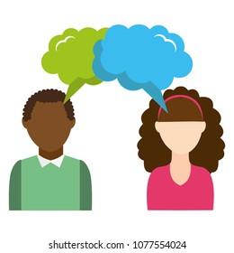 couple with speech bubbles dreams icons
