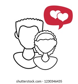 couple with speech bubbles and hearts