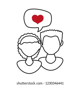 couple with speech bubbles and hearts