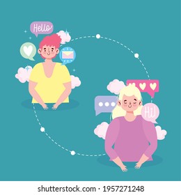couple speech bubbles talking cartoon