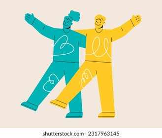 La pareja pasa tiempo juntos, caminando. Ilustración vectorial colorida 
