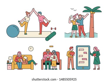 Couple spending happy time together  flat design style minimal vector illustration 