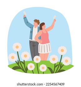 flores de pareja y primavera y hierba