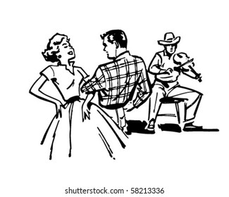 Couple Square Dancing - Retro Clip Art