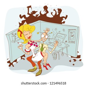 A couple of staff, a beautiful girl and bespectacled, the corporate parties. Vector illustration.