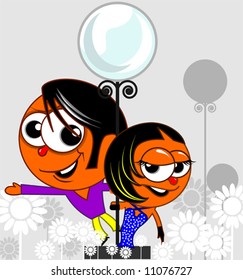 couple standing around a lamppost	