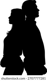 Casal de costas para trás silhueta, conflito de relacionamento