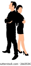 couple standing back to back, vector