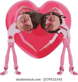 A couple standing close together, forming a heart shape with their hands against a beautiful capturing a loving and romantic moment on Valentine's Day.