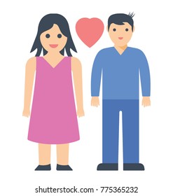 
A couple standing with each other with a red heart in the middle. Concept of love
