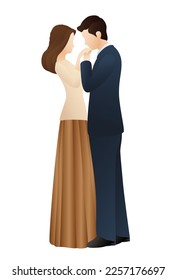 Couple standing hugging isolated on white background. Graphic vector