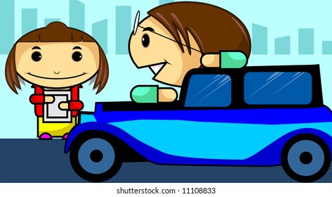 couple standing near a car 	