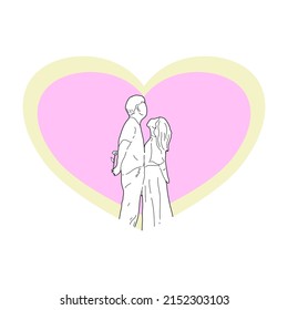 A couple standing next to each other on valentine day. A cute pose of couple in love holding a flower as a gift on the special day