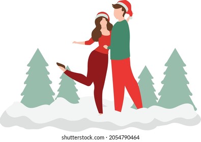 A couple standing on a snowy place on christmas.