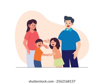 a couple is standing side by side, they have a boy and a girl, they are very happy
design, vector, illustration