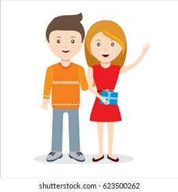 Couple standing together with gift