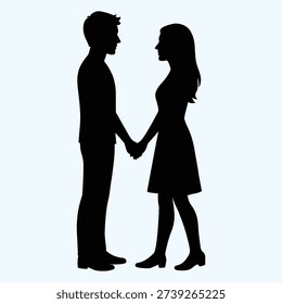  Romantic Couple Standing Together Holding Hands Silhouette Vector