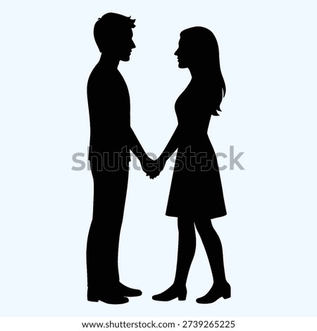  Romantic Couple Standing Together Holding Hands Silhouette Vector