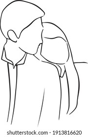 Couple standing together with love drawing line vector