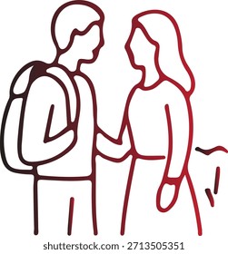 Um casal em pé, possivelmente em uma viagem ou aventura, com uma pessoa carregando uma mochila, sugerindo viagem, exploração ou uma experiência compartilhada como eles interagem estreitamente